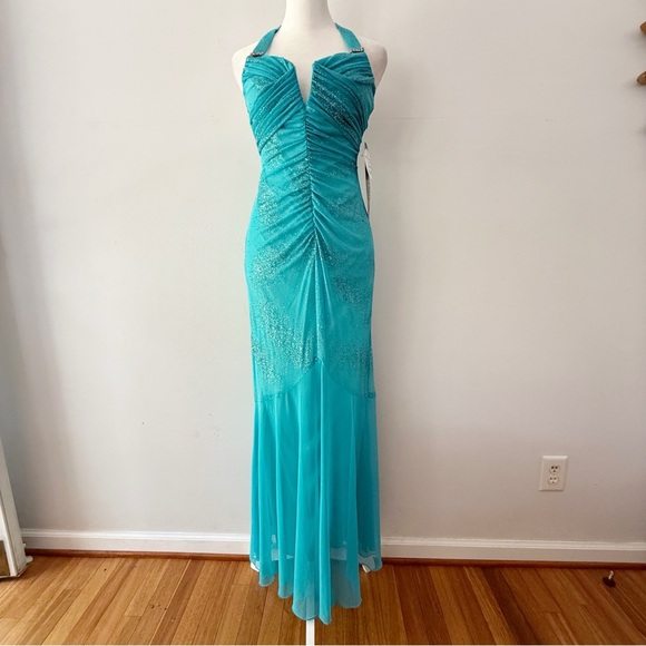 Vintage Y2K Glitter Rhinestone Formal Maxi Dress Women NWT